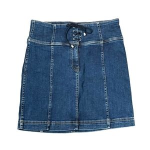 Free People Women's Denim Mini Skirt Lace Up Stretch Size 12 fits more like a 10